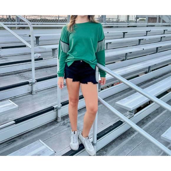 NEW BNS lainey fringe top in hunter green - Picture 2 of 3